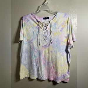 Pastel Tie-dye lace up top